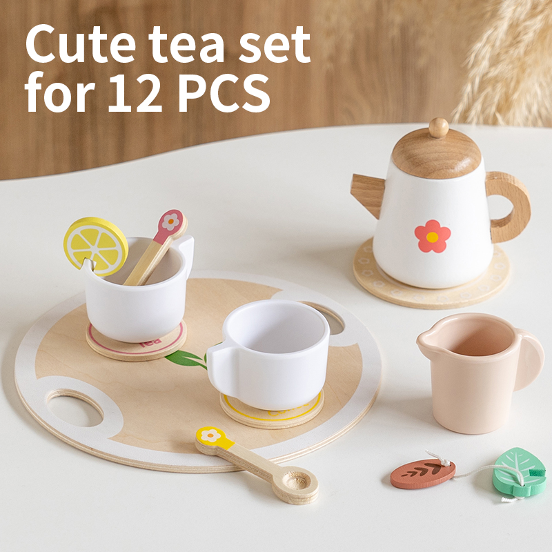 Kids Toys Kitchen - ชุดของเล่นครัวเด็กยอดนิยม ชุดน้ำชาไม้เสมือนจริง ชุดของเล่นปาร์ตี้