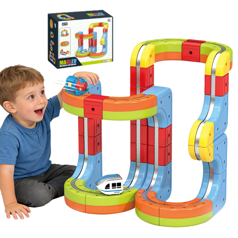 Kids Toys Electric - ชุดรถไฟแม่เหล็กไฟฟ้าพร้อมรางต่อประกอบ ของเล่น STEM Montessori DIY สำหรับเด็ก