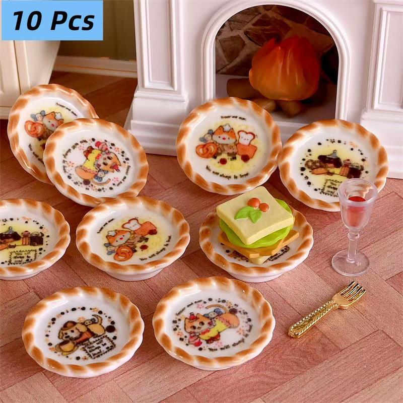 Kids Toys Set - ชุดของเล่นจำลองขนมปังลายลูกสุนัข 10 ชิ้น/ชุด สำหรับตกแต่งบ้านตุ๊กตา ฉากจำลอง DIY