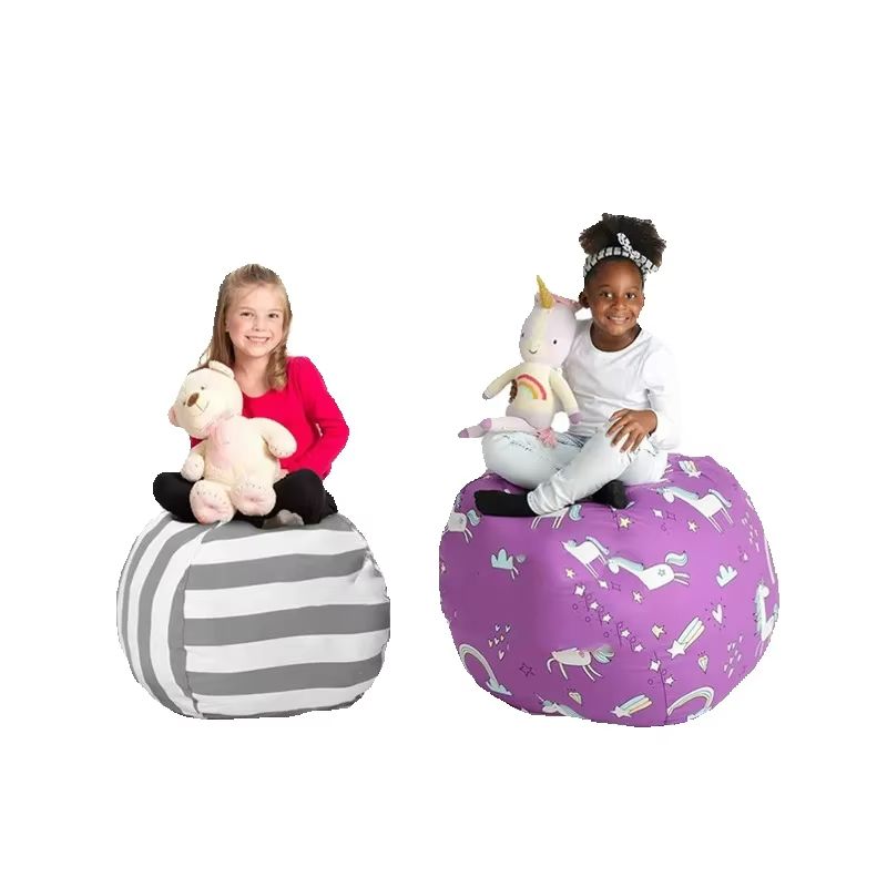 Kids Zip Toys - เก้าอี้บีนแบ็กเก็บของเล่นเด็กแบบใหม่ ปี 2025 ผ้าแคนวาสมีซิป สำหรับจัดเก็บของเล่นตุ๊กตาเด็ก จุของได้เยอะ