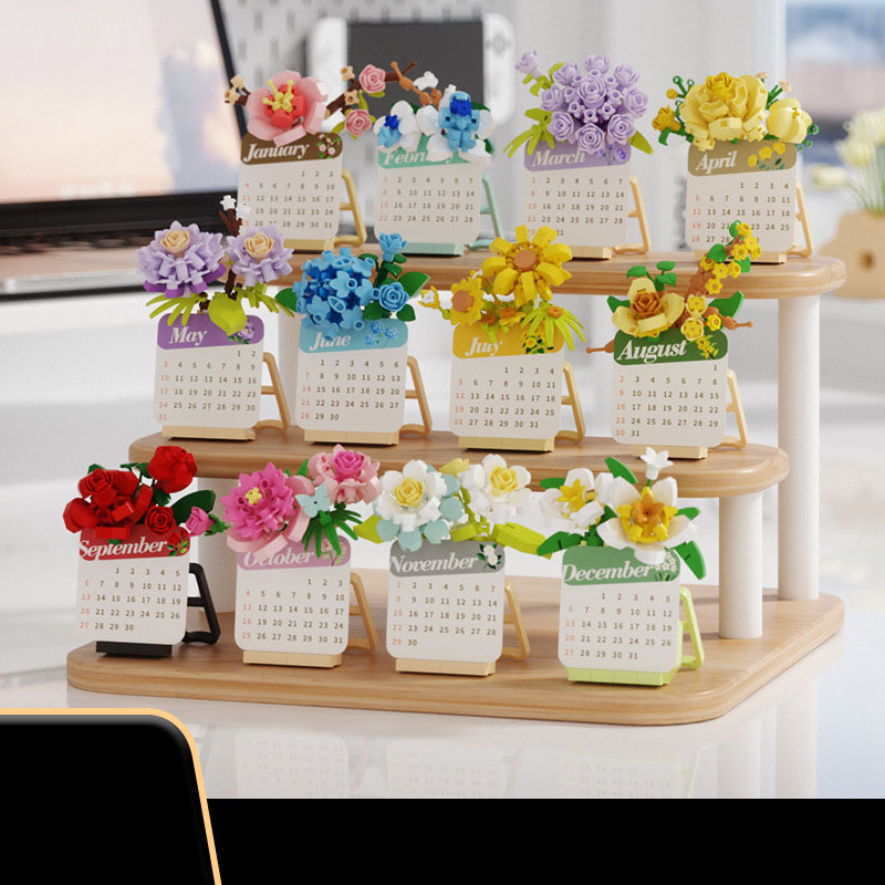 Kids Toys Blocks - บล็อกตัวต่อพืชอวบน้ำ 2026 ชิ้น, ปฏิทินปริศนา 3 มิติ