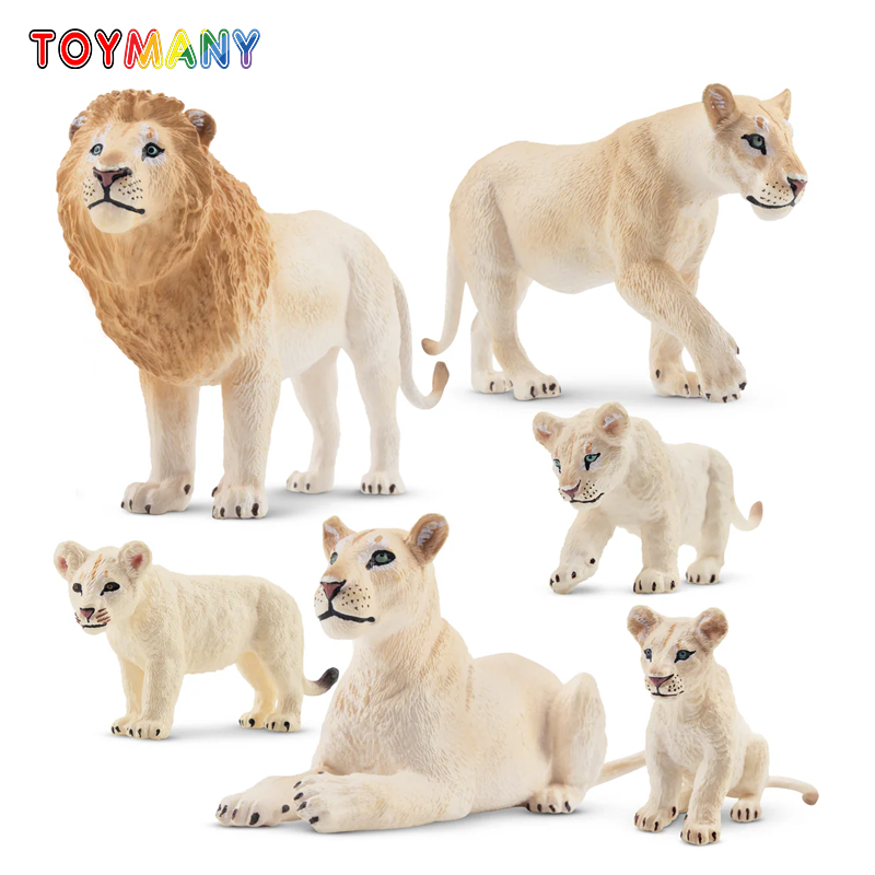 Sandbox Play Set - 6 ชิ้นจําลอง White Lion ครอบครัวสัตว์ของเล่น Mini