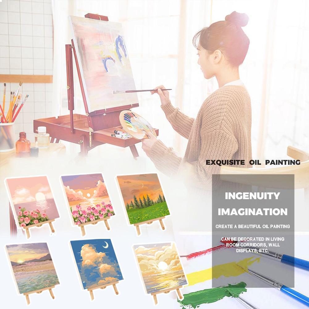 Kids Art Easel - ชุดระบายสีตามตัวเลข DIY สำหรับผู้ใหญ่และเด็ก 6 แบบ ชุดภาพวาดสีน้ำมันทิวทัศน์